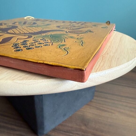 Folk Art Welcome Plaque Studio Pottery By Laura Jurford 2001 Pineapple Floral - Picture 6 of 8